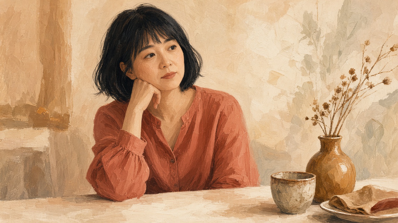ノートに向かう、若々しい女性のイラスト