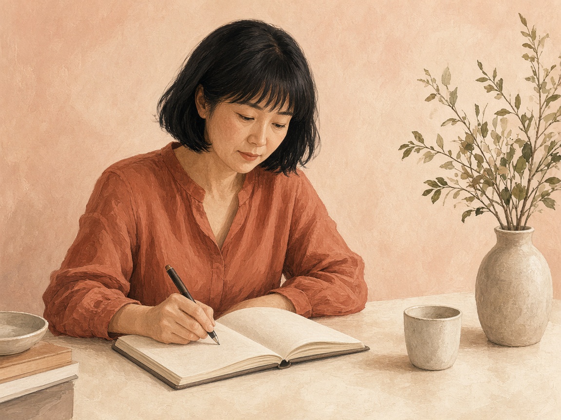 ノートに一文を書いているイラスト