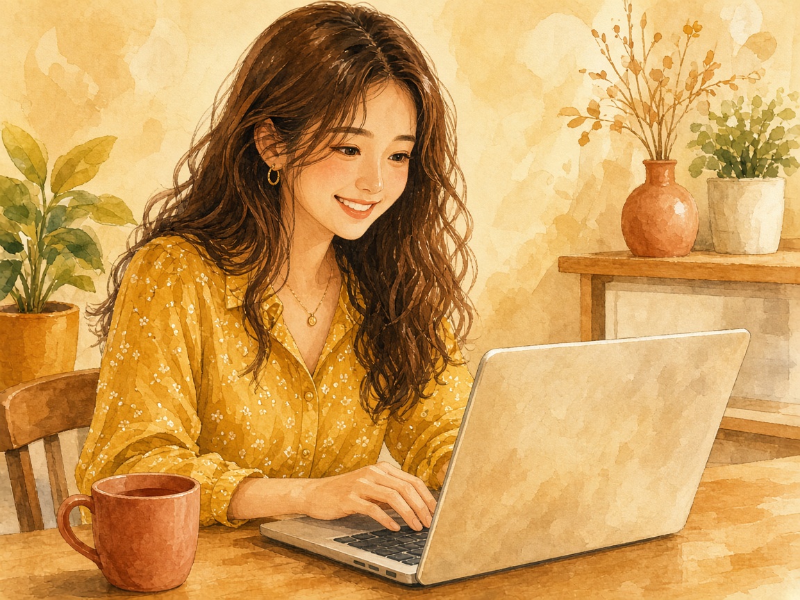 Claude Codeを相棒として受け止める60代の女性のイラスト